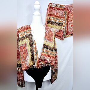 Size 6 Missguided Paisley Print Bodysuit and Shorts Set